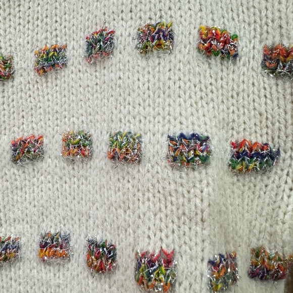 Anthropologie Silver Tinsel Multicolor Yarn Oversized Pullover Sweater 🎄 - Picture 4 of 6